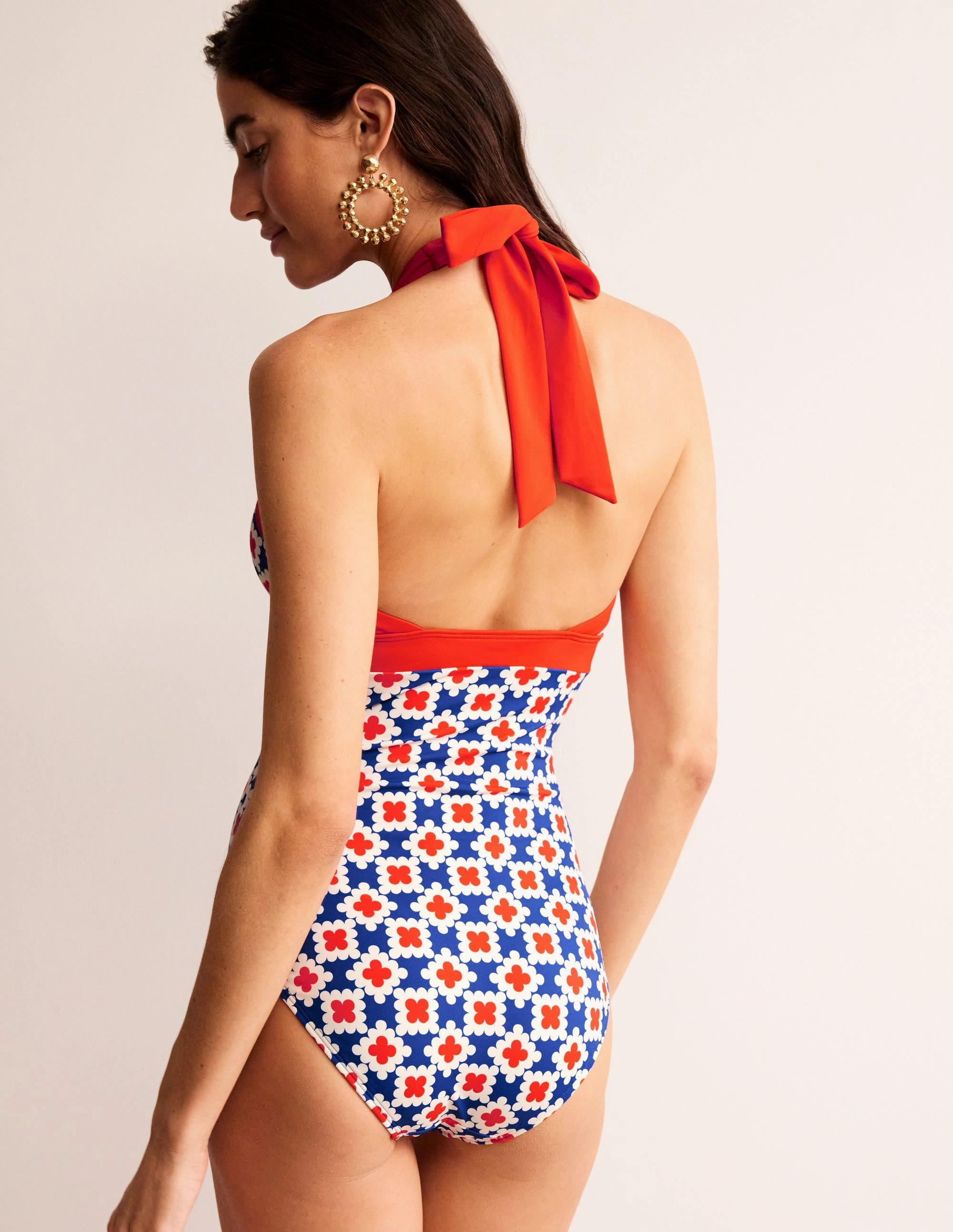 Ithaca Halter Swimsuit-Surf The Web, Abstract Tile Vacation Fun Mesh Panel