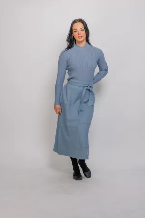 Jewel Tones Soft Lines Ivee Smokey Blue A Line Skirt with Belt 25679