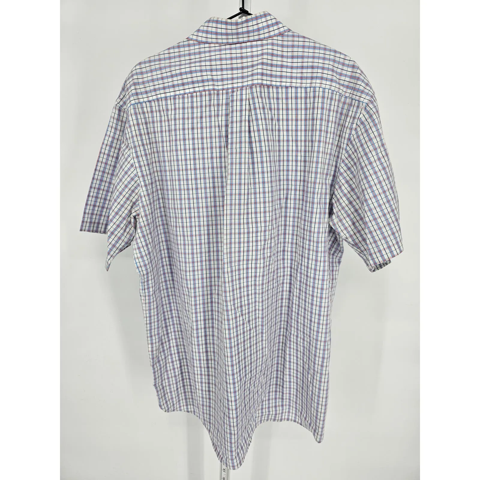 Izod Mens Sz L Short Sleeve Button Up Shirt Plaid Spring Summer 100% Cotton