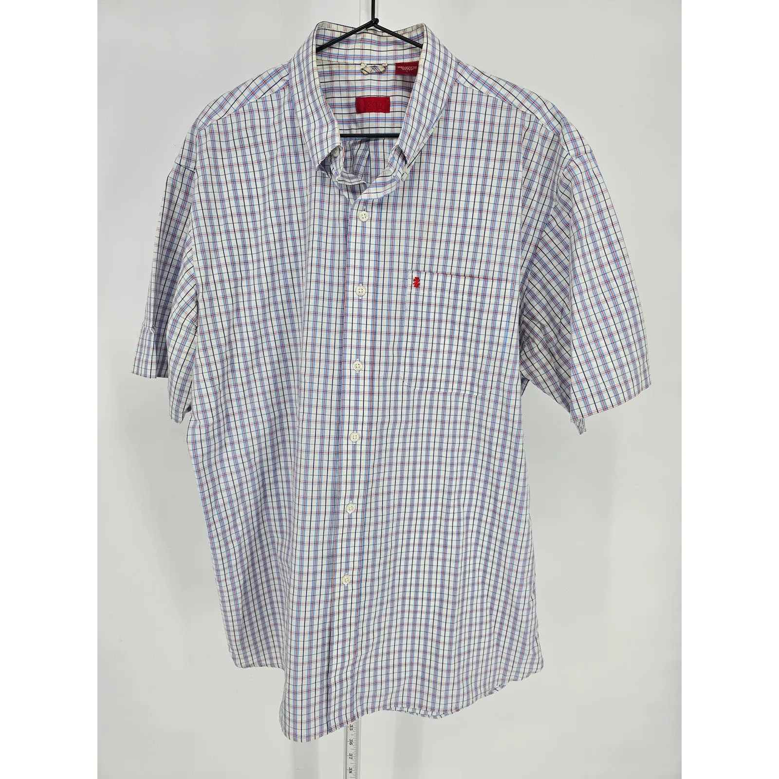 Izod Mens Sz L Short Sleeve Button Up Shirt Plaid Spring Summer 100% Cotton