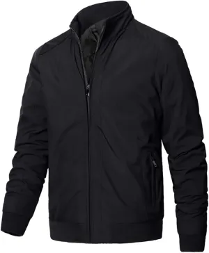 Jackets for Men, Men's Bomber Jacket Lightweight Jacket Full Zip Solid Color Windbreaker Casual Stylish Golf Jacket