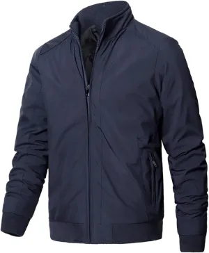 Jackets for Men, Men's Bomber Jacket Lightweight Jacket Full Zip Solid Color Windbreaker Casual Stylish Golf Jacket