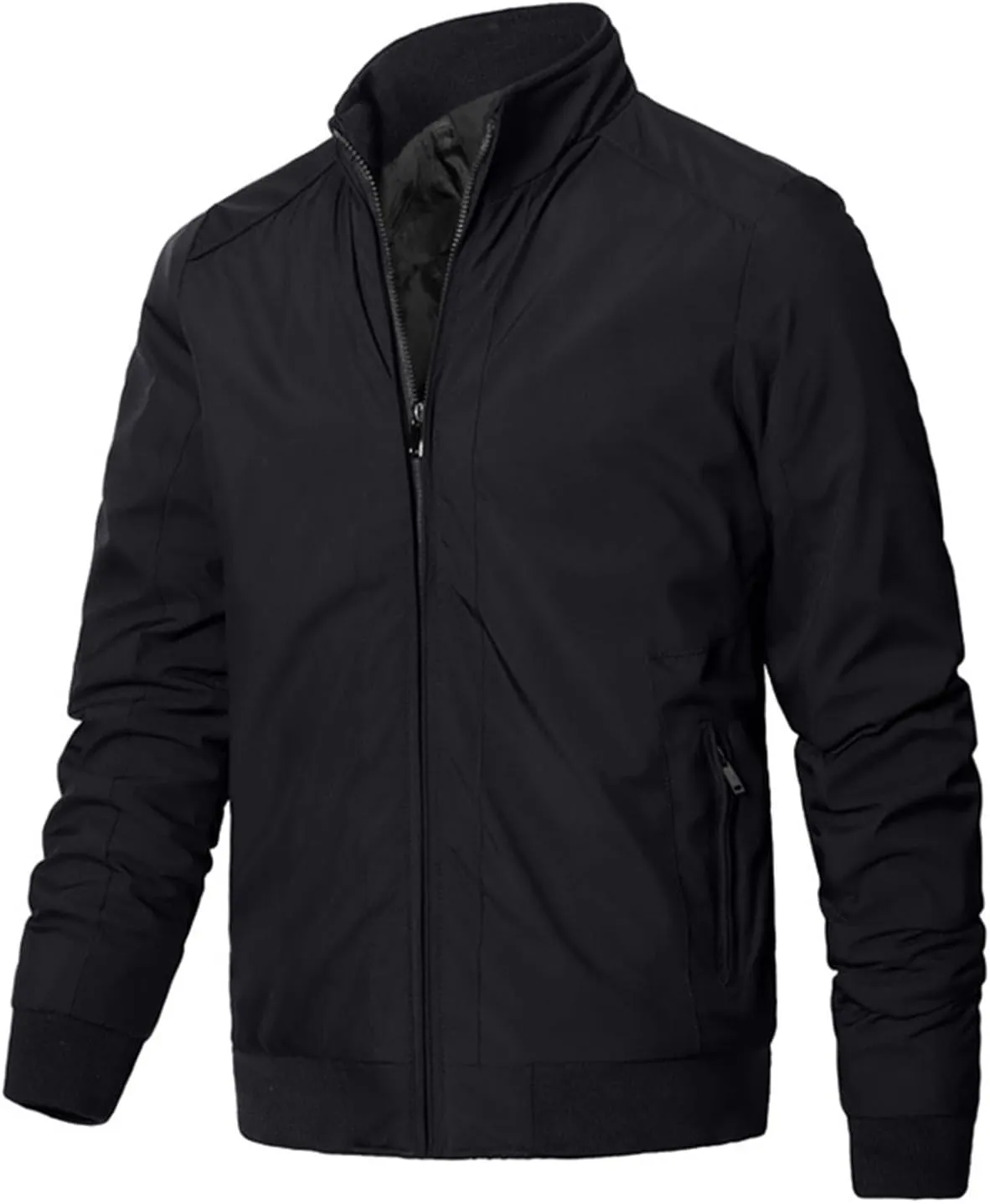 Jackets for Men, Men's Bomber Jacket Lightweight Jacket Full Zip Solid Color Windbreaker Casual Stylish Golf Jacket