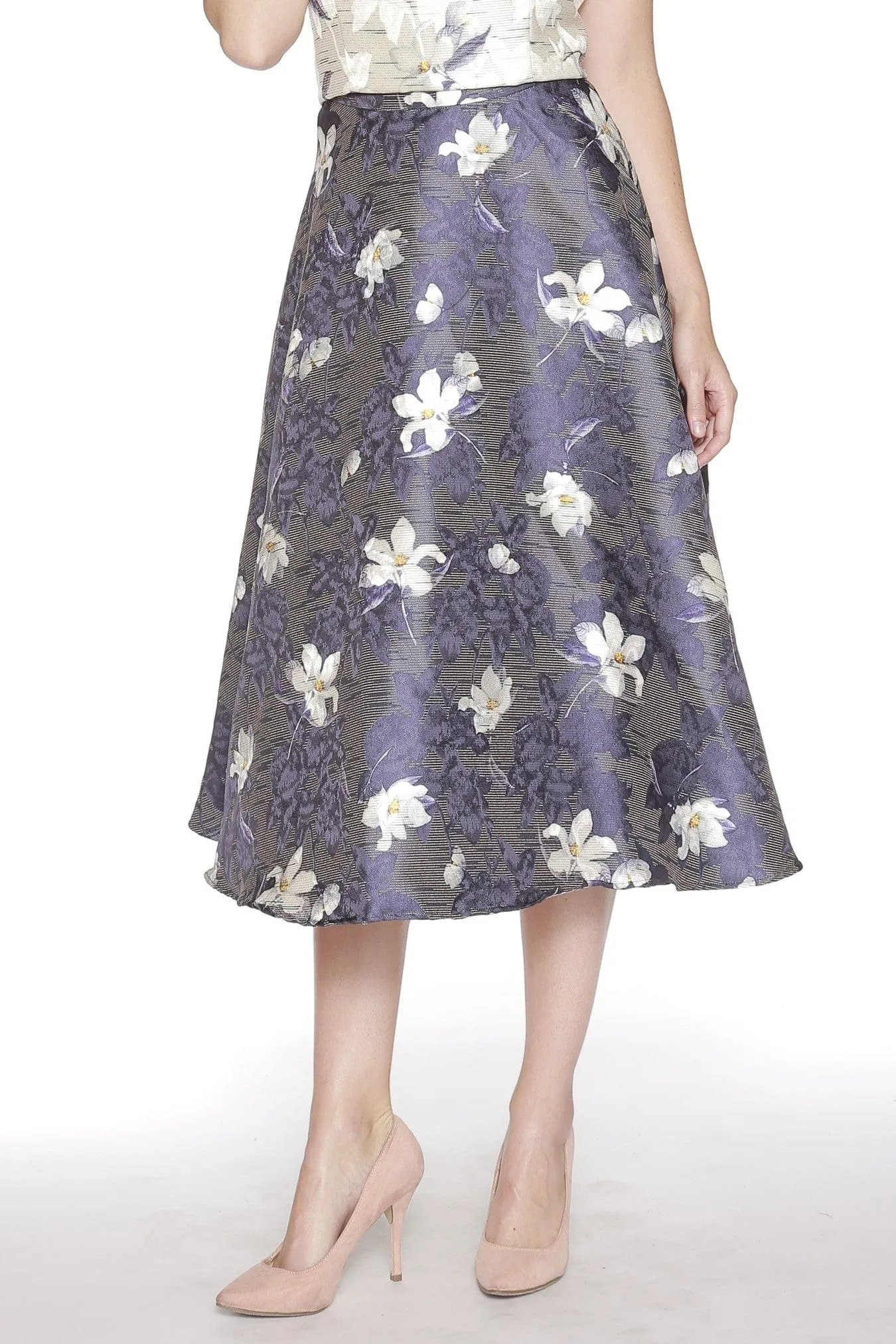 Airy Look Jacquard Floral MIdi Skirt