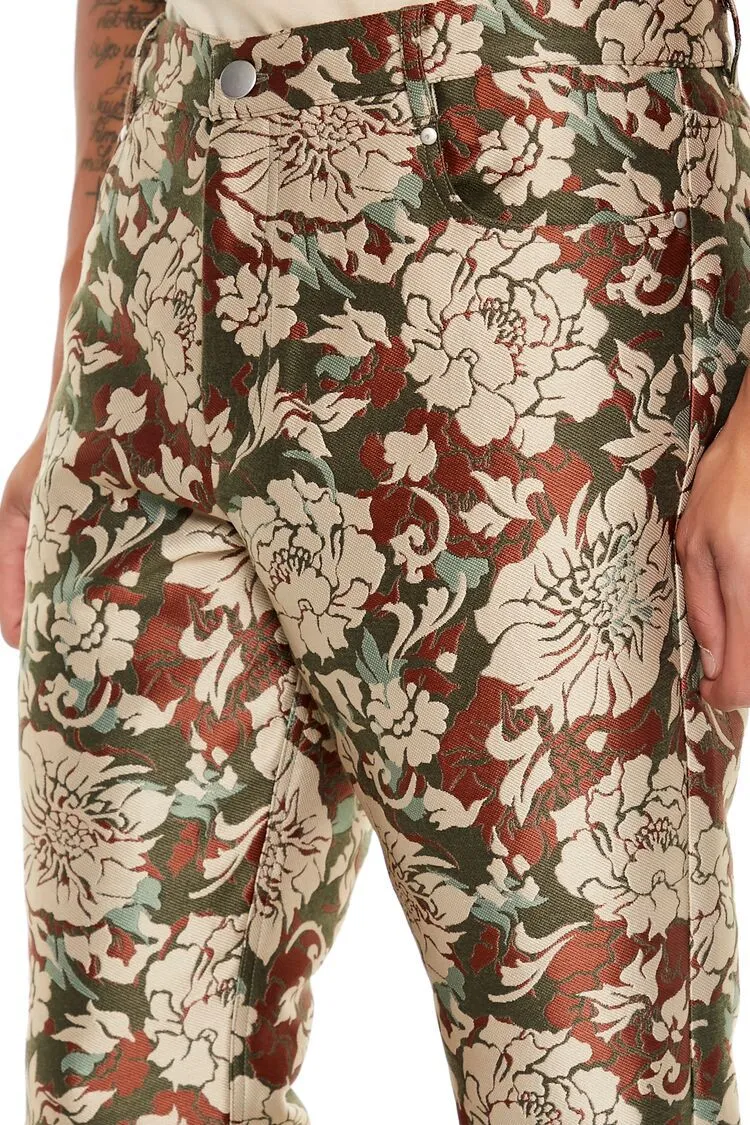 Jacquard Floral Slim-Fit Pants