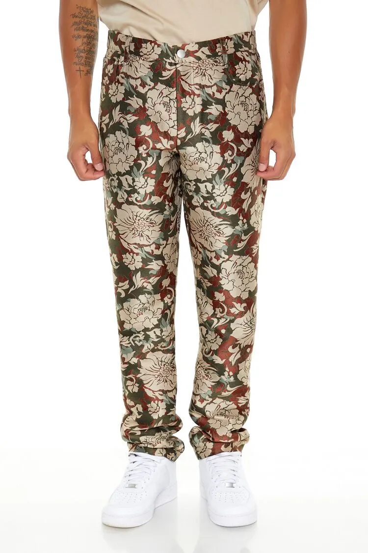 Jacquard Floral Slim-Fit Pants