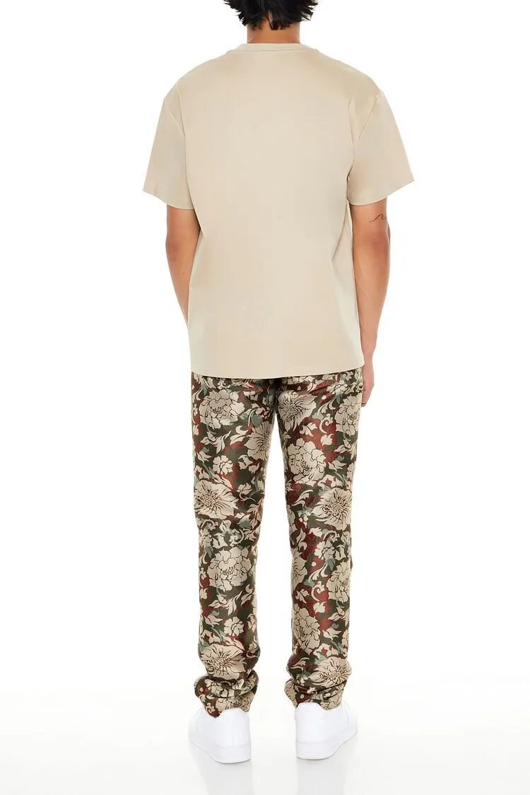 Jacquard Floral Slim-Fit Pants