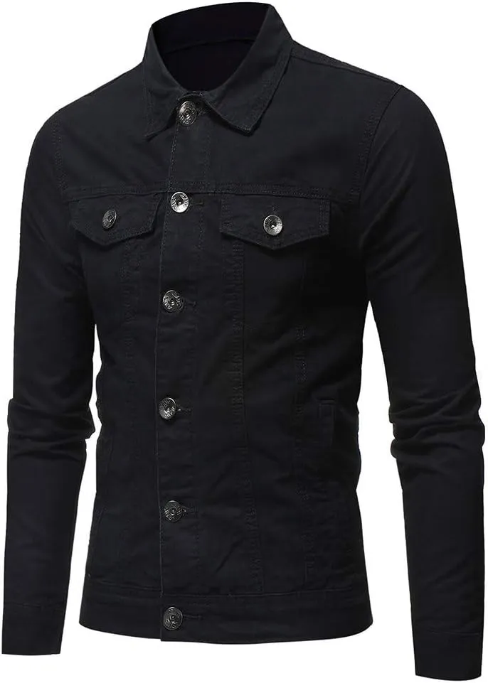 Jean Jacket Men, Casual Fashion Slim Fit Denim Shirt Trucker Jacket Comfortable Solid Everyday Cargo Denim Jackets