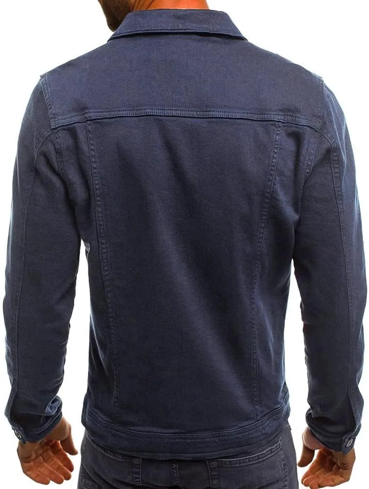 Jean Jacket Men, Casual Fashion Slim Fit Denim Shirt Trucker Jacket Comfortable Solid Everyday Cargo Denim Jackets
