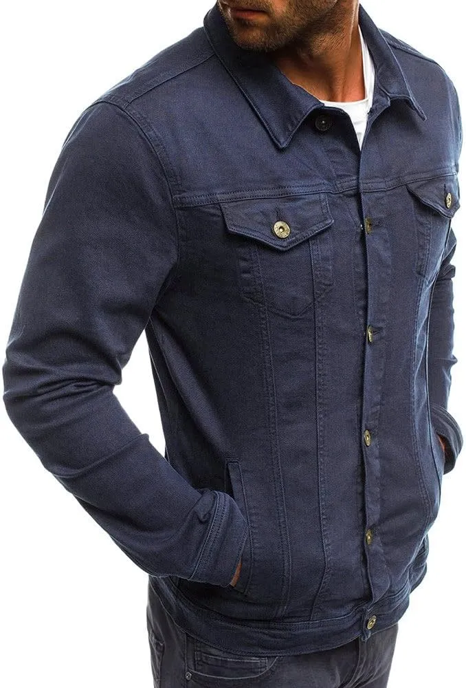 Jean Jacket Men, Casual Fashion Slim Fit Denim Shirt Trucker Jacket Comfortable Solid Everyday Cargo Denim Jackets