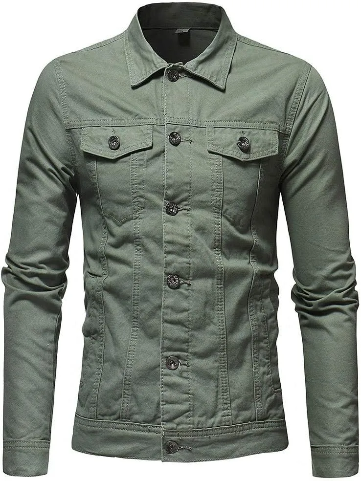 Jean Jacket Men, Casual Fashion Slim Fit Denim Shirt Trucker Jacket Comfortable Solid Everyday Cargo Denim Jackets