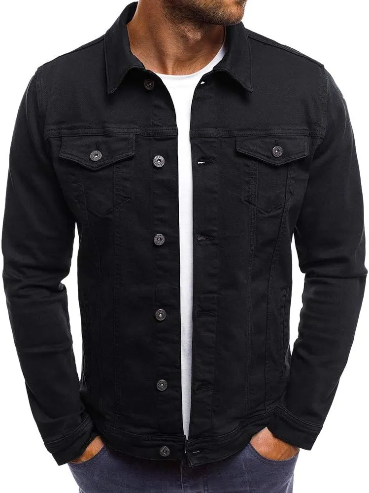 Jean Jacket Men, Casual Fashion Slim Fit Denim Shirt Trucker Jacket Comfortable Solid Everyday Cargo Denim Jackets