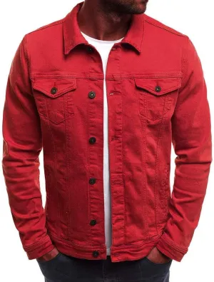Jean Jacket Men, Casual Fashion Slim Fit Denim Shirt Trucker Jacket Comfortable Solid Everyday Cargo Denim Jackets