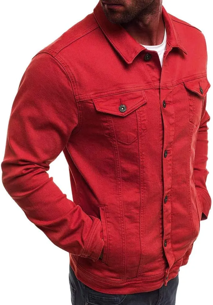 Jean Jacket Men, Casual Fashion Slim Fit Denim Shirt Trucker Jacket Comfortable Solid Everyday Cargo Denim Jackets