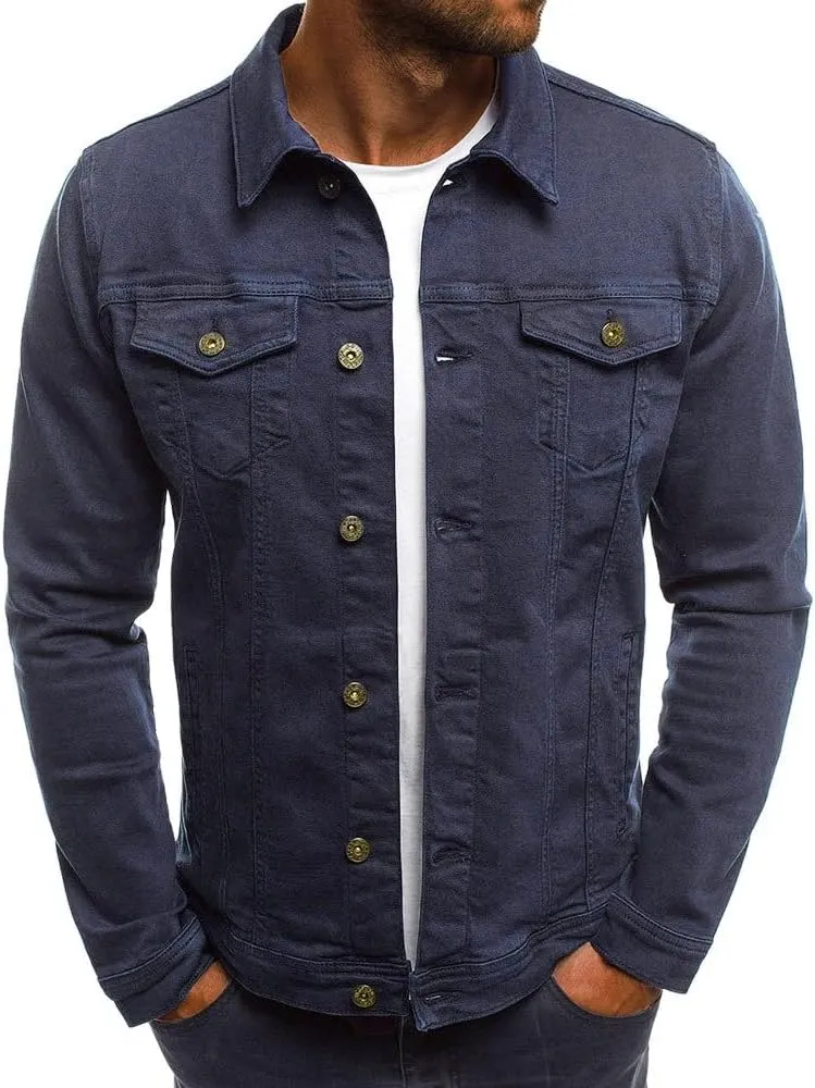 Jean Jacket Men, Casual Fashion Slim Fit Denim Shirt Trucker Jacket Comfortable Solid Everyday Cargo Denim Jackets