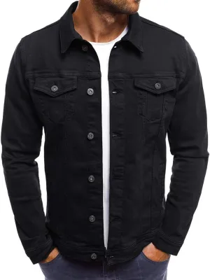 Jean Jacket Men, Casual Fashion Slim Fit Denim Shirt Trucker Jacket Comfortable Solid Everyday Cargo Denim Jackets