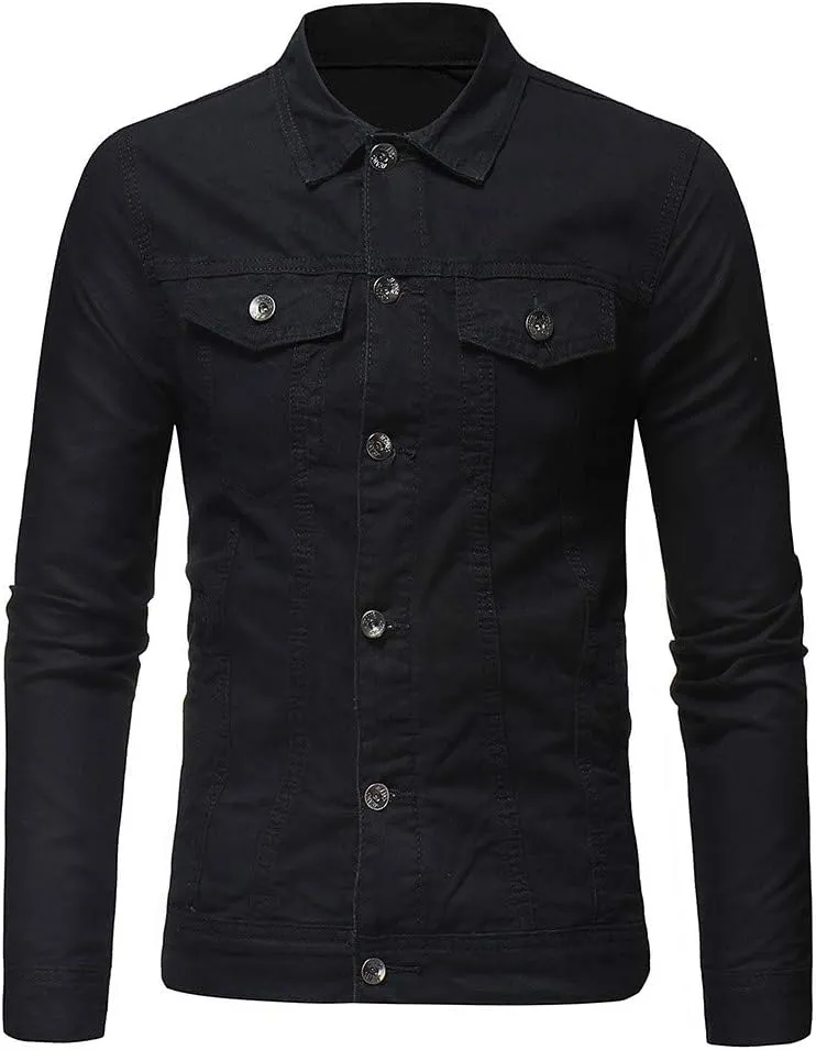 Jean Jacket Men, Casual Fashion Slim Fit Denim Shirt Trucker Jacket Comfortable Solid Everyday Cargo Denim Jackets