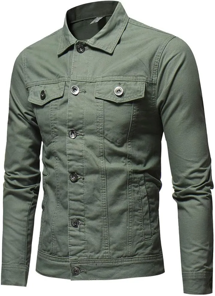 Jean Jacket Men, Casual Fashion Slim Fit Denim Shirt Trucker Jacket Comfortable Solid Everyday Cargo Denim Jackets