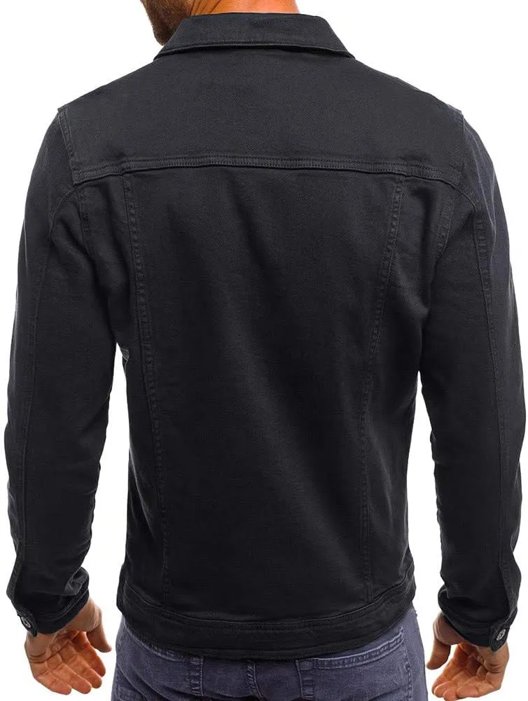 Jean Jacket Men, Casual Fashion Slim Fit Denim Shirt Trucker Jacket Comfortable Solid Everyday Cargo Denim Jackets
