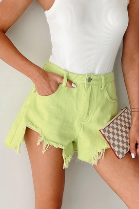 Stretch Ready Jeanette High Rise Distressed Denim Shorts (Lime)