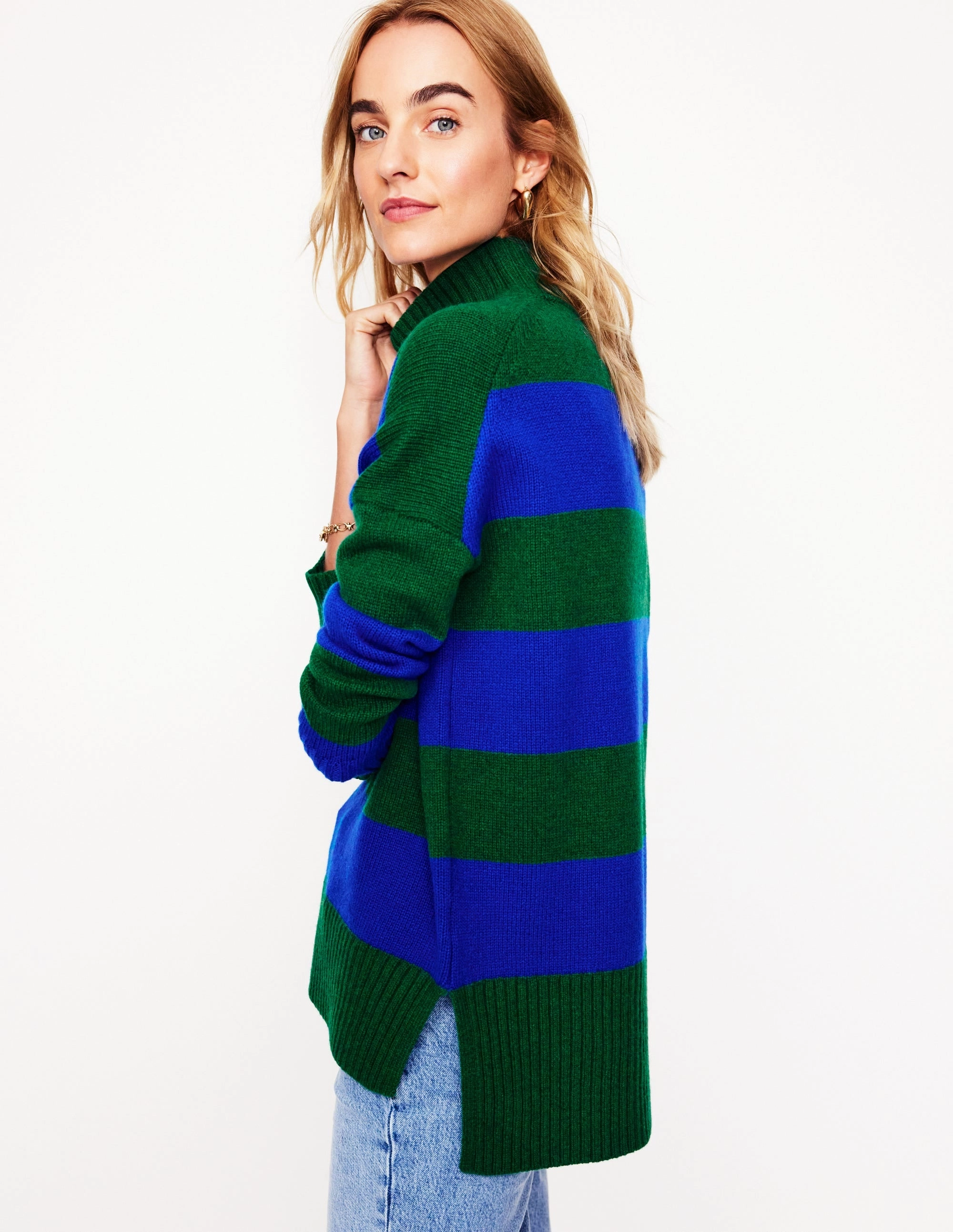 Jessica Oversized Jumper-Bavaria Green, Monarch Blue Chilly Days