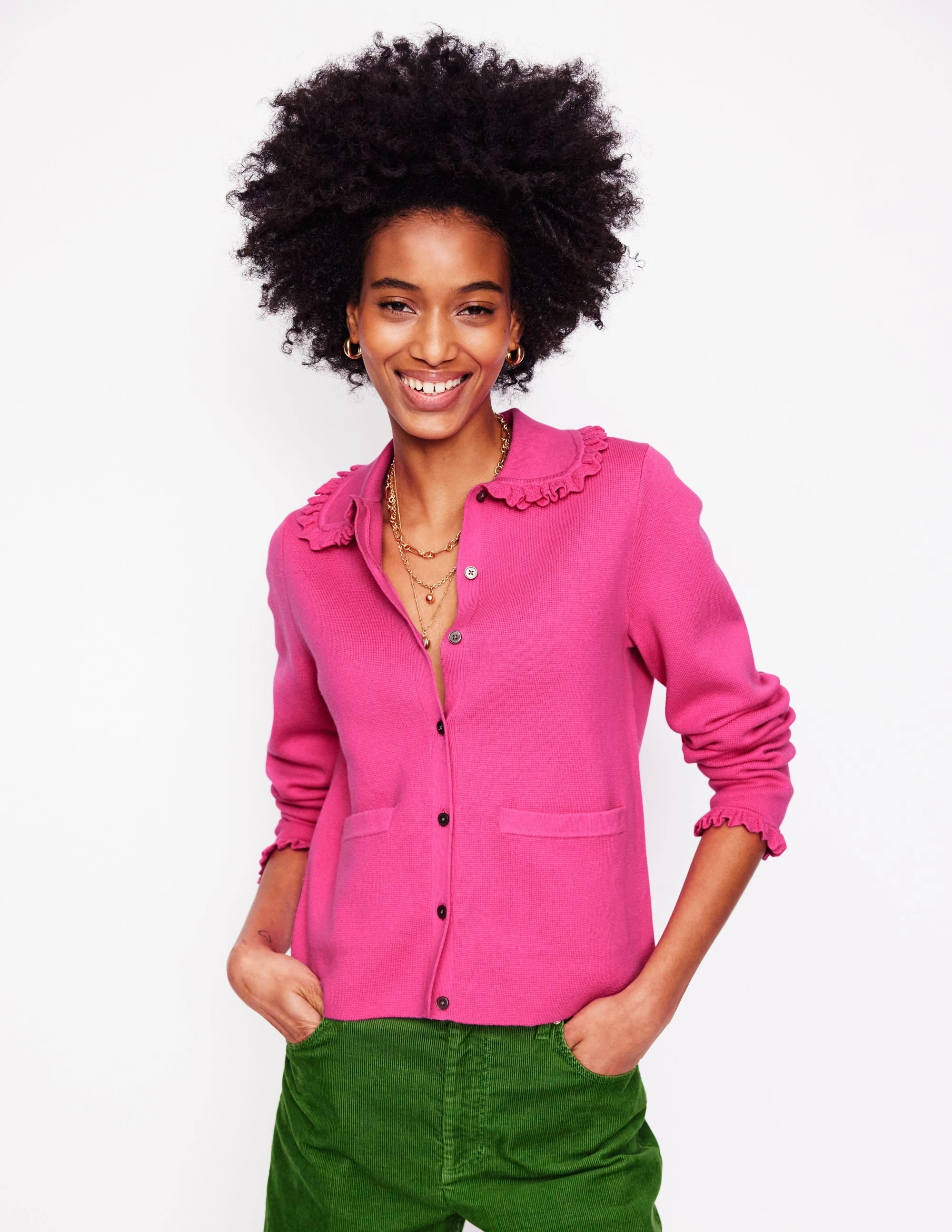 Jessie Frill Collared Cardigan-Sorbet Pink Calm Outfit Versatile Casual Look