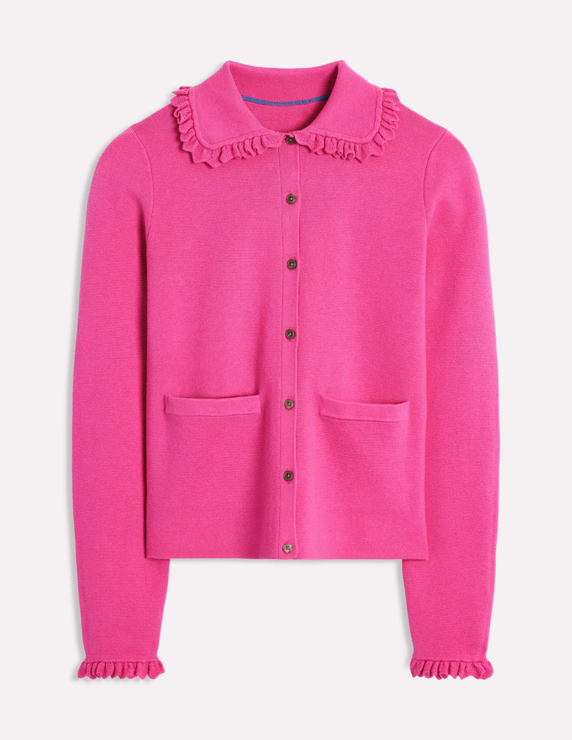 Unstructured Fit Tonal Stitching Detail Jessie Frill Collared Cardigan-Sorbet Pink