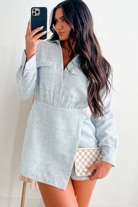 Jetting Around Two-Tone Skort Romper (Sky Blue) Elegant brunch outfit