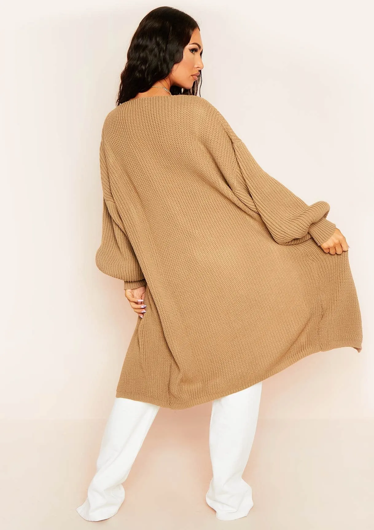 Jimena Mocha Balloon Sleeve Knitted Cardigan