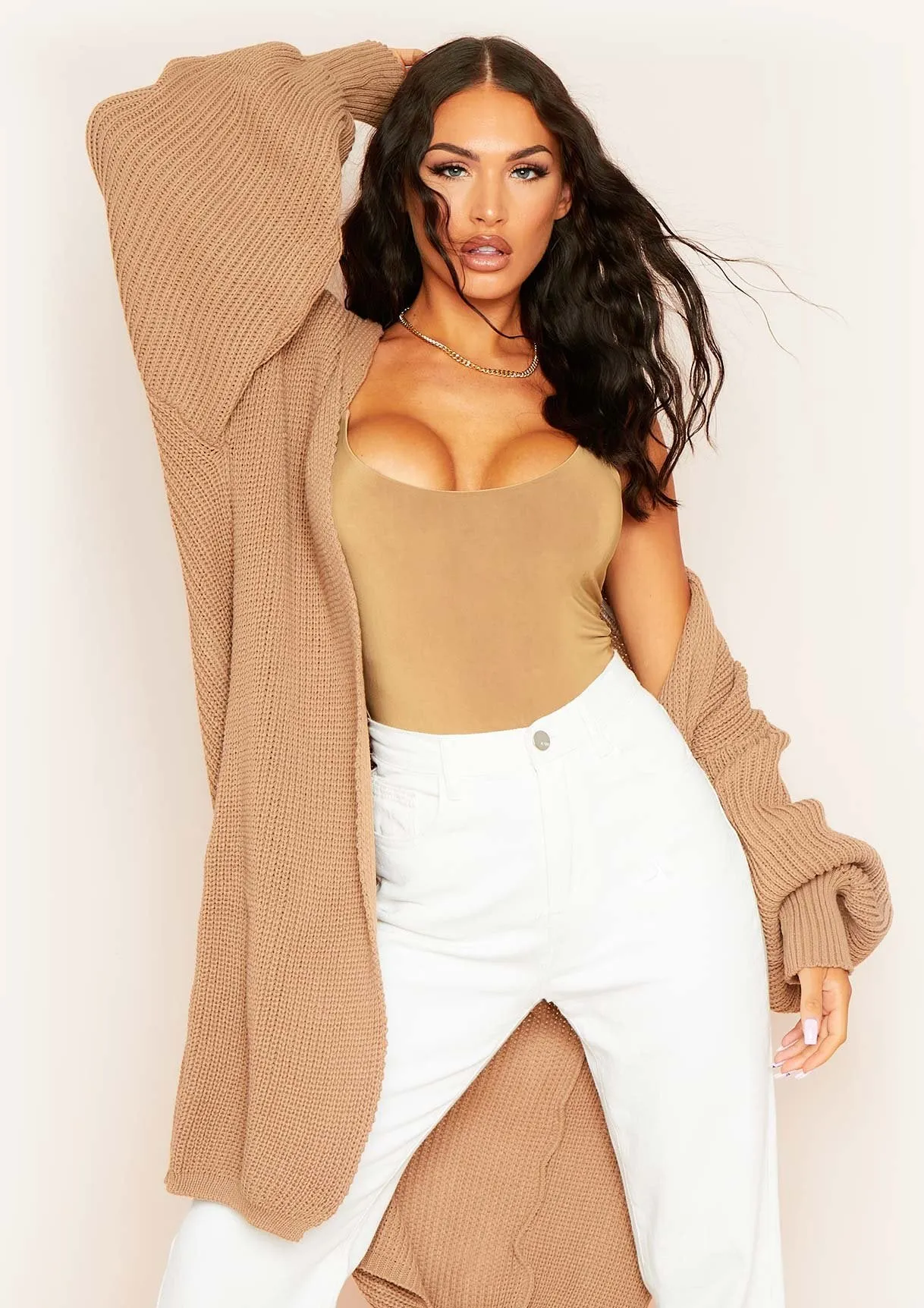 Jimena Mocha Balloon Sleeve Knitted Cardigan