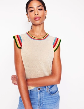 Home Layer Indoor style Josie Frilled Linen Tank-Warm Ivory, Multi Stripe