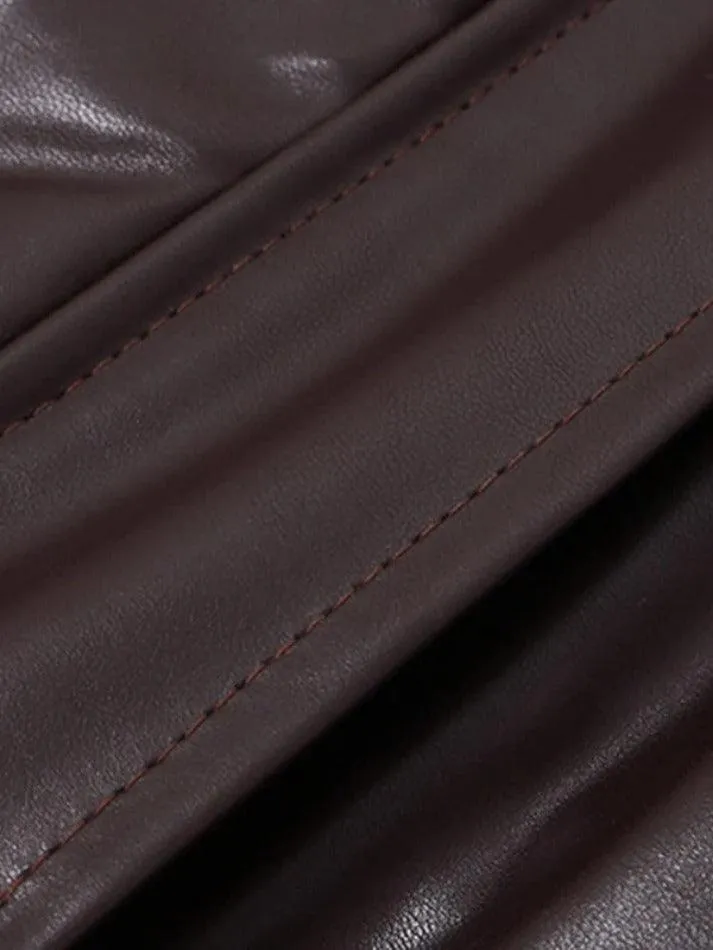 Joskaa Vintage Brown Lapel Neck Zip Up Short Jacket
