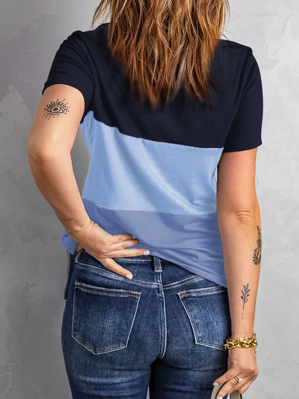 Joy Women's Casual Colorblock Short Sleeve Round Neck T-Shirt