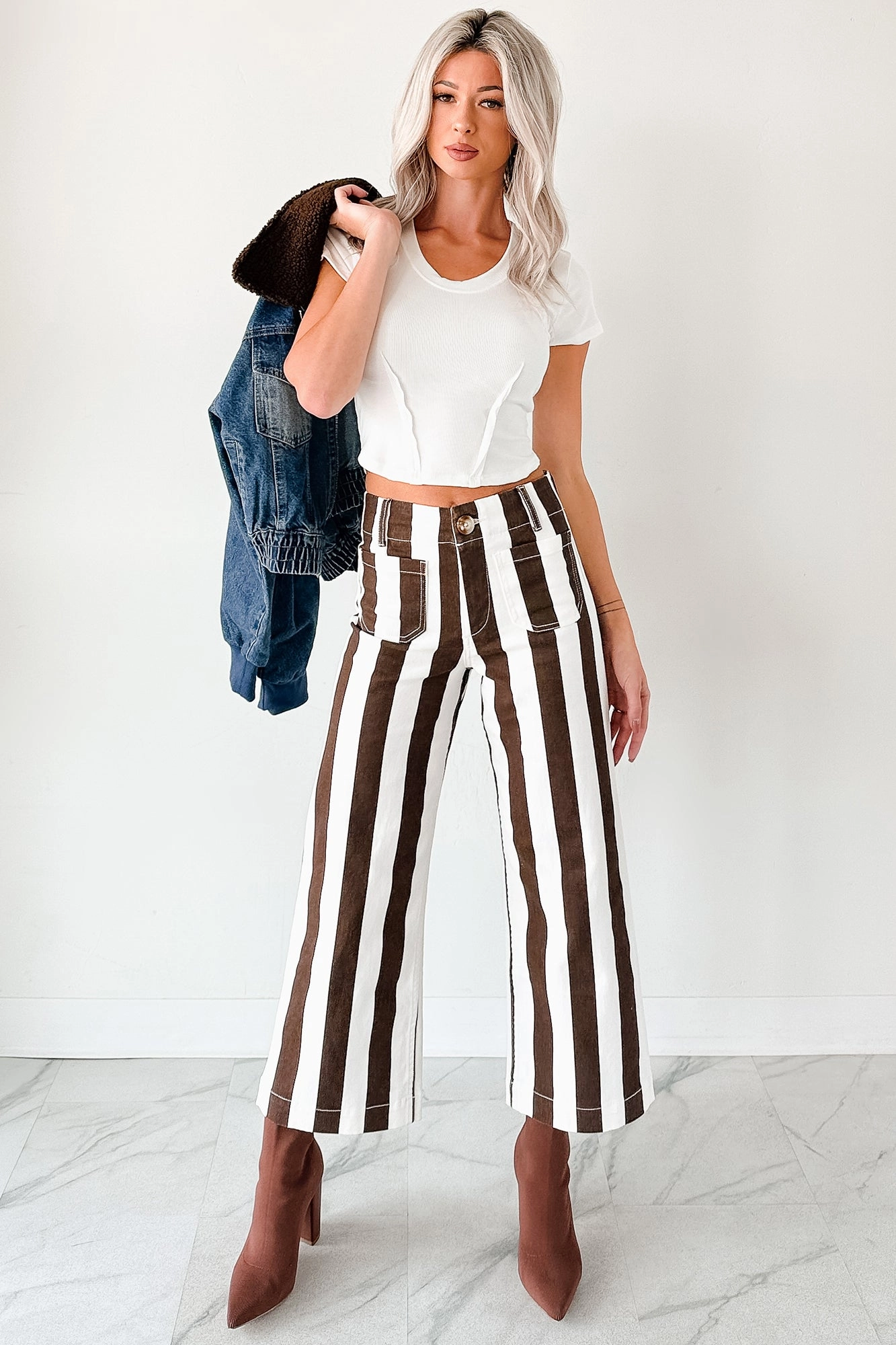 Biodegradable material Julia Wide Leg Mica Denim Crop Jeans (Earth Brown/White)