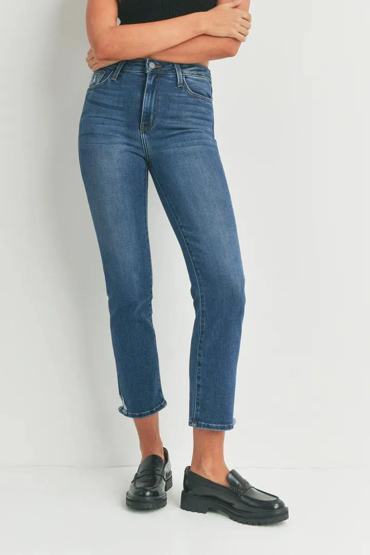 Flattering Cut FlexibleStretchWeave Just Black Slim Straight Distressed Jeans