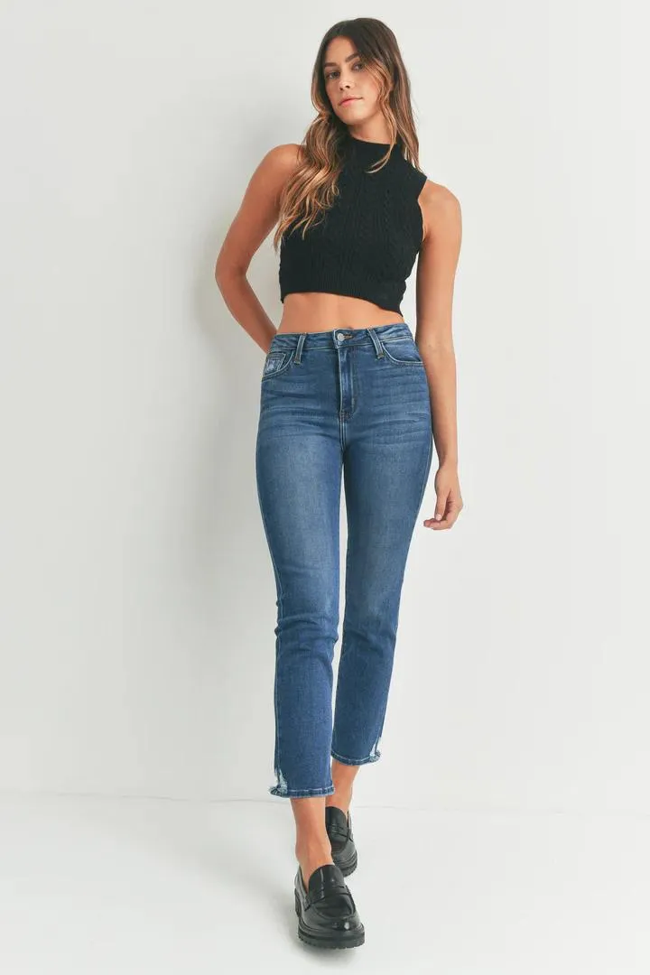 Minimalist Waist Timeless Comfort Just Black Slim Straight Distressed Jeans