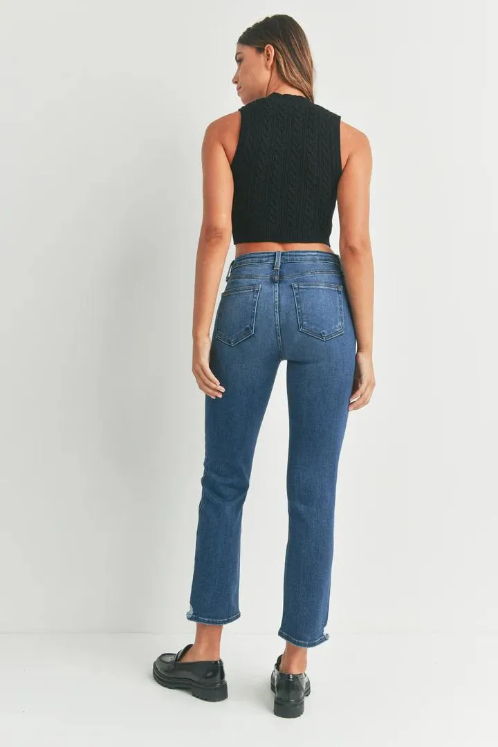 Just Black Slim Straight Distressed Jeans Decorative stitching Layer Comfort