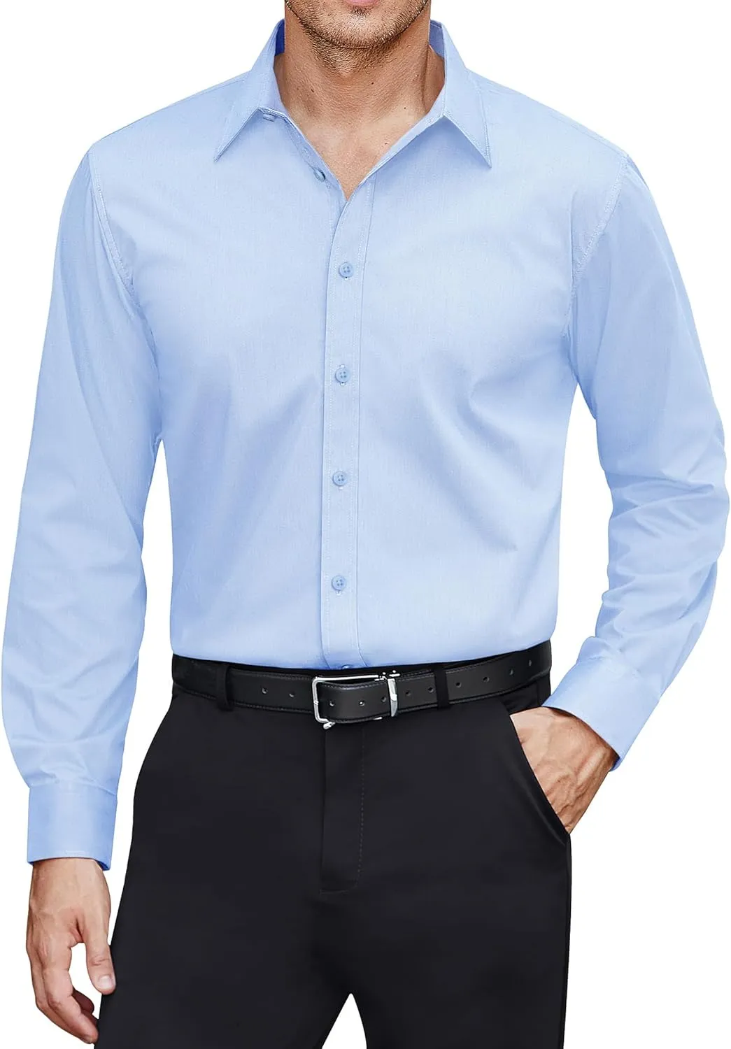 J.VER Men's Dress Shirts Stretch Stain Shield Long Sleeve Solid Formal Shirt Business Casual Button Down Shirts
