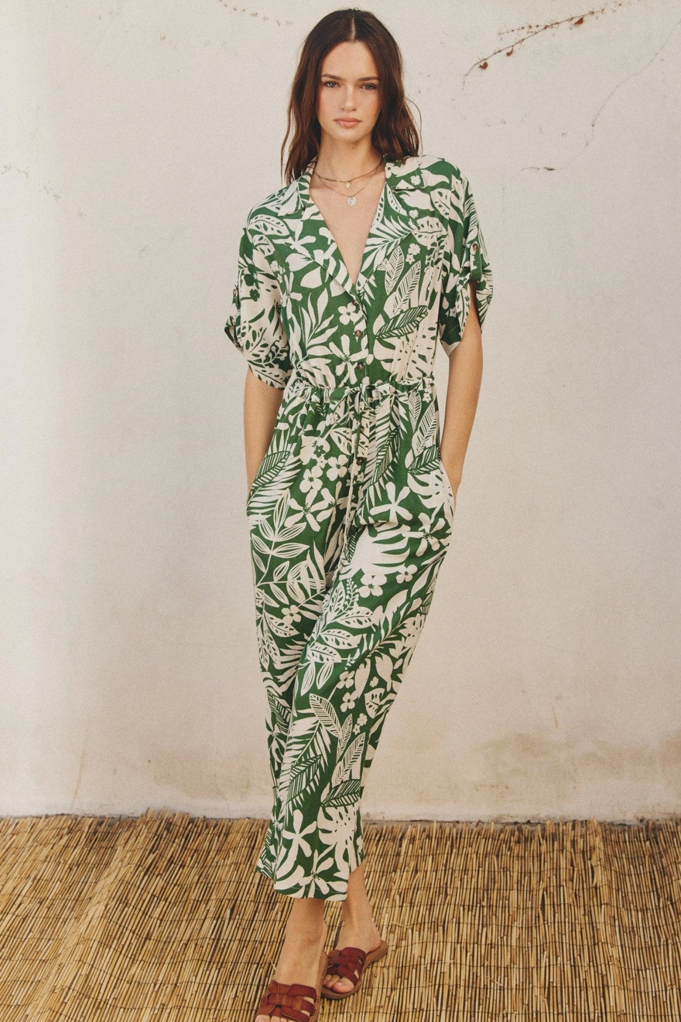 KAILANI TWO-TONE FLORAL PRINT JUMPSUIT Breathable Natural Sport Basic