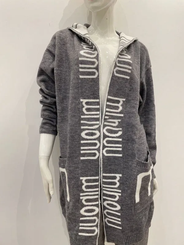 Kailey Autumn And Winter Mid-Length Cardigan Amazon Letter Hooded Knitted Women's Clothing