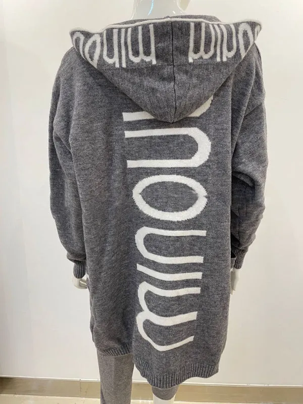Kailey Autumn And Winter Mid-Length Cardigan Amazon Letter Hooded Knitted Women's Clothing