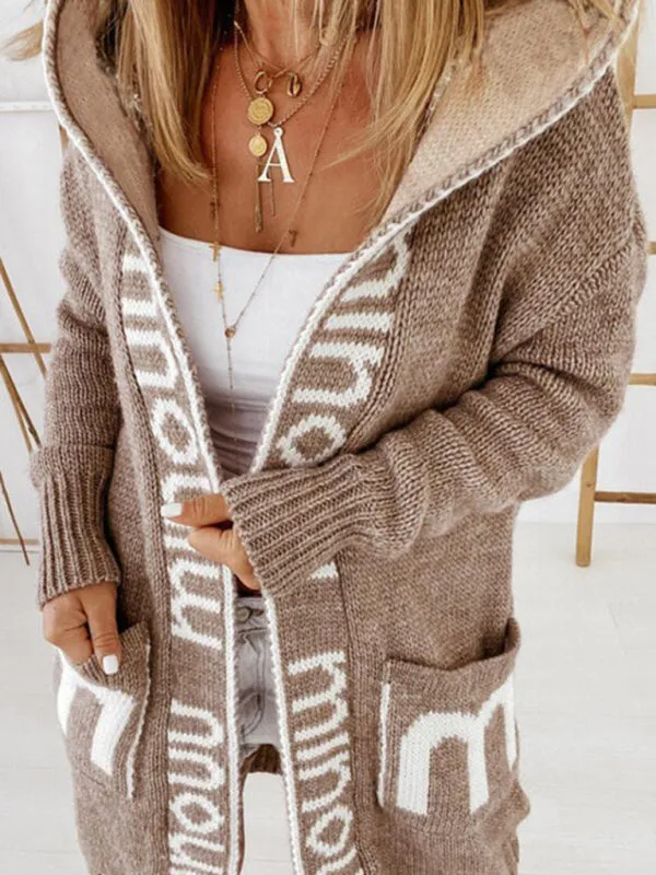 Kailey Autumn And Winter Mid-Length Cardigan Amazon Letter Hooded Knitted Women's Clothing