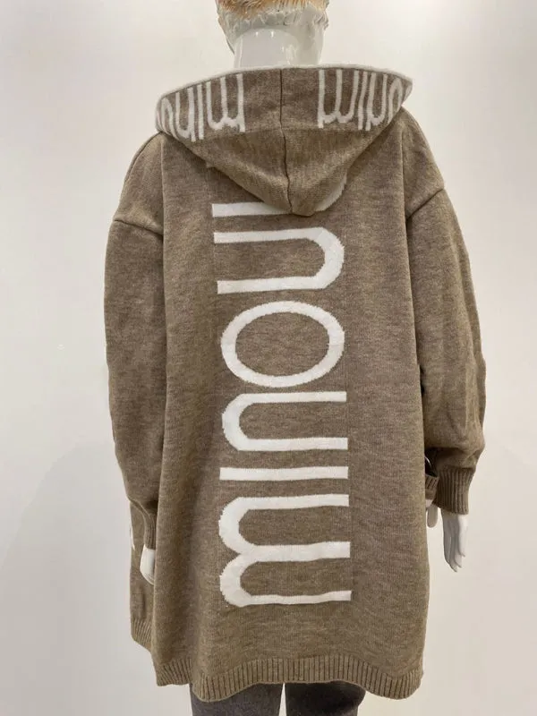 Kailey Autumn And Winter Mid-Length Cardigan Amazon Letter Hooded Knitted Women's Clothing