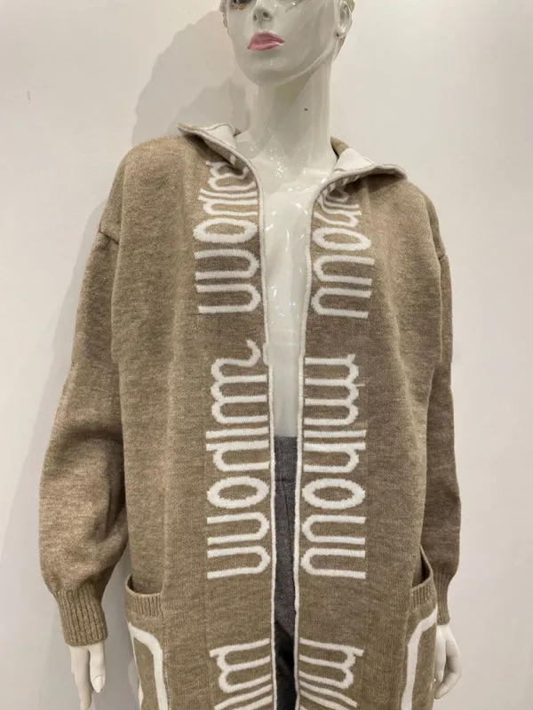 Kailey Autumn And Winter Mid-Length Cardigan Amazon Letter Hooded Knitted Women's Clothing
