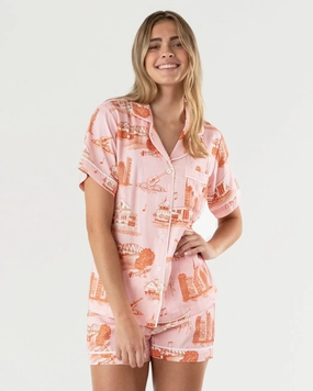 Torsion Support Structure AntiStaticFabric Katie Kime Nashville Toile Pajama Shorts Set in Pink