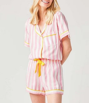 Katie Kime Retro Stripe Pajama Shorts Set in Pink Fitted Tank