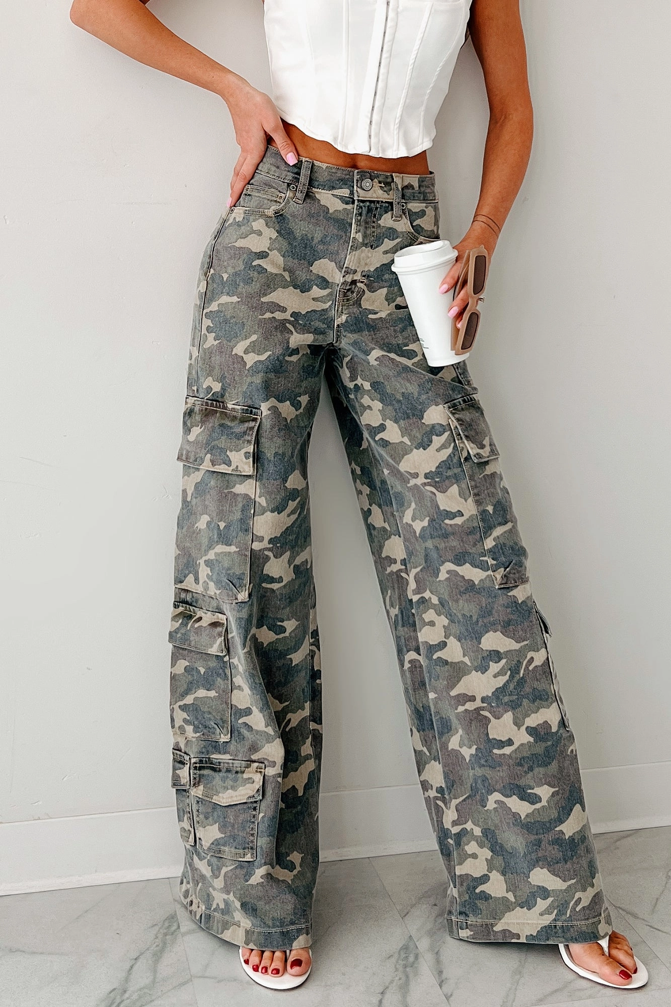 AntiOdor Soft Touch Kayla High Rise Cargo Hidden Jeans (Camouflage)