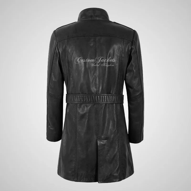 KEEVA Ladies Leather Trench Coat with Belt