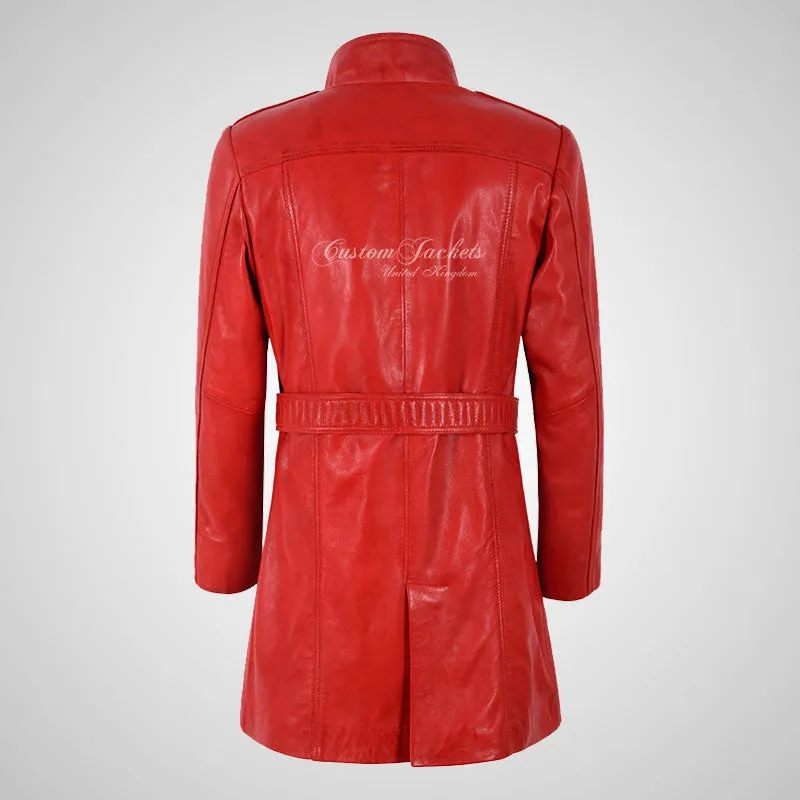 KEEVA Ladies Leather Trench Coat with Belt