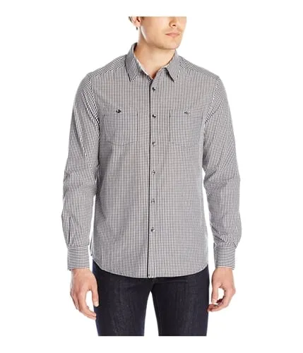 Kenneth Cole Mens Double-Pocket Checked Button Up Shirt